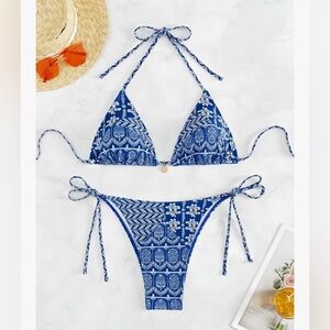Blue Patterned Bikini Set